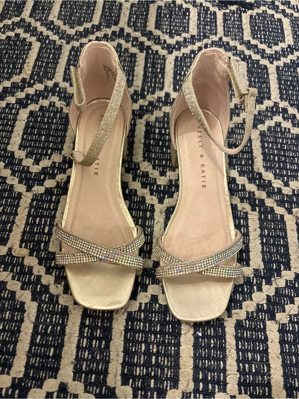 Kelly & Katie Champagne Gold Rhinestone Ankle-Strap Sandals